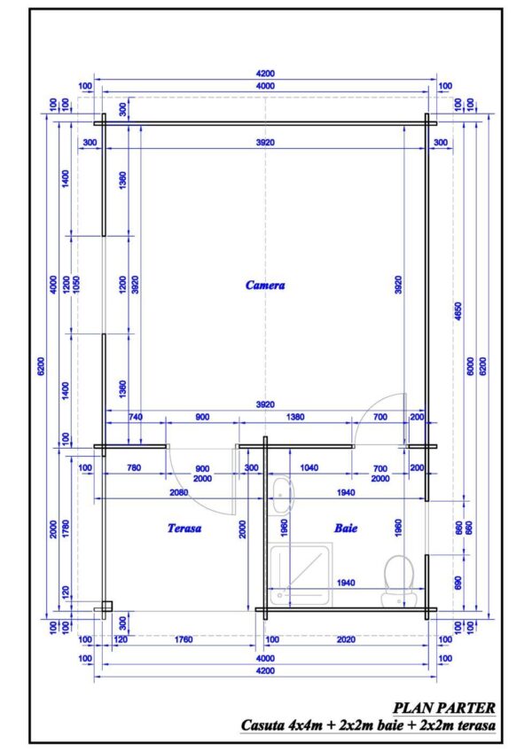 Mod. 4 Nemesi casetta 4x4m + bagno 2x2m + terrazza 2x2m